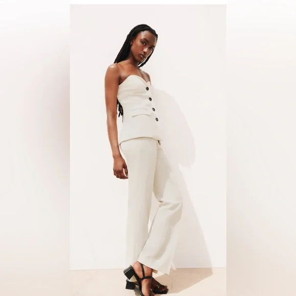 Beige Straight Leg Pants with Slits Sz S New - Picture 6 of 11